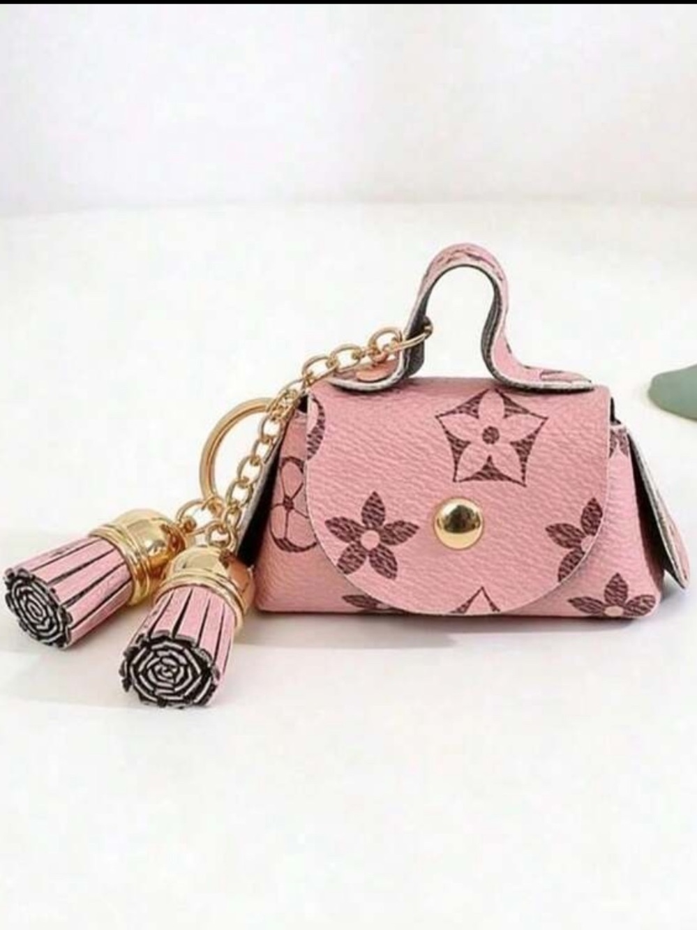 Luxurious Pink Mini Handbag Keychain with Tassel Charm